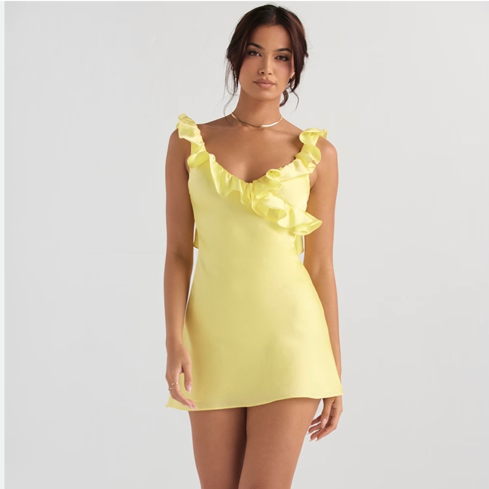 House of CB butter yellow Tink Ruffle Mini Dress